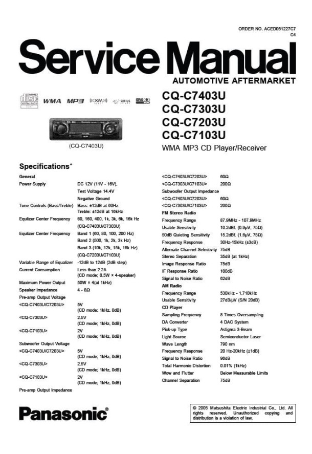 CQ-C7403U, CQ-C7303U, CQ-C7203U, CQ-C7103U